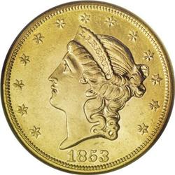 1853 $20 AU58 NGC