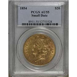 1854 $20 Small Date AU55 PCGS