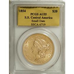 1854 $20 Small Date AU55 PCGS