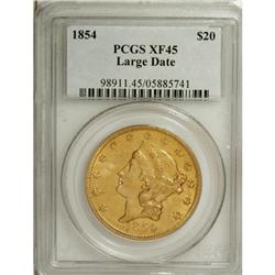 1854 $20 Large Date XF45 PCGS