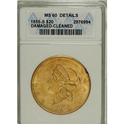 1855-S $20 MS60 Details ANACS