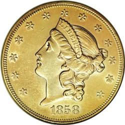1858 $20 AU58 NGC