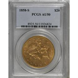 1858-S $20 AU50 PCGS