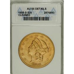 1858-S $20 AU55 ANACS