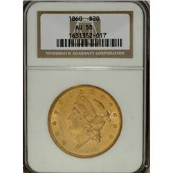 1860 $20 AU58 NGC