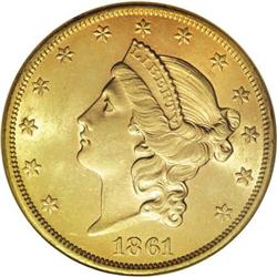 1861 $20 MS62 NGC