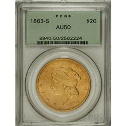 1863-S $20 AU50 PCGS