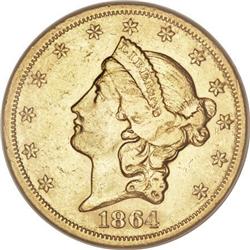 1864 $20 AU50 ANACS