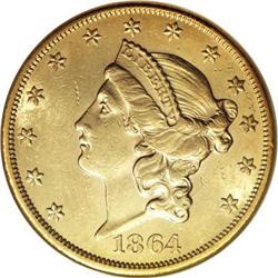 1864 $20 AU58 NGC