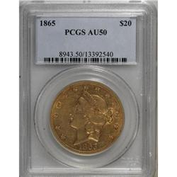 1865 $20 AU50 PCGS