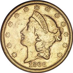 1866-S $20 Motto AU53 PCGS