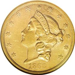 1866-S $20 Motto AU58 NGC