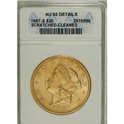 1867-S $20 AU55 Details ANACS