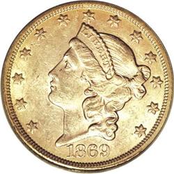 1869-S $20 AU58 PCGS