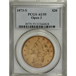 1873-S $20 Open 3 AU55 PCGS
