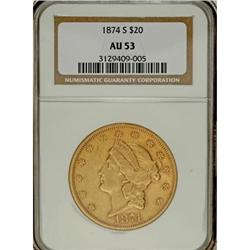 1874-S $20 AU53 NGC