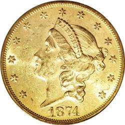 1874-S $20 MS61 PCGS