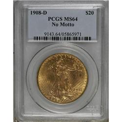 1908-D $20 No Motto MS64 PCGS