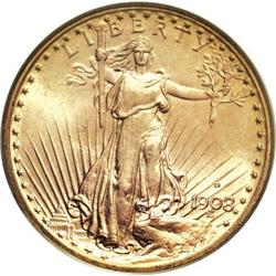 1908-D $20 Motto MS65 PCGS