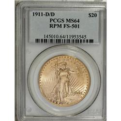 1911-D/D $20 RPM FS-501 MS64 PCGS