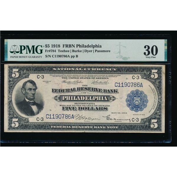 1918 $5 Philadelphia FRBN PMG 30