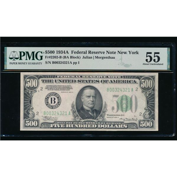 1934A $500 New York FRN PMG 55