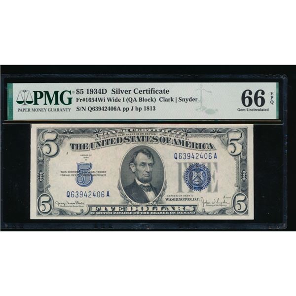 1934D $5 Silver Certificate PMG 66EPQ