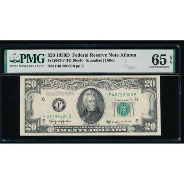 1950D $20 Atlanta FRN PMG 65EPQ