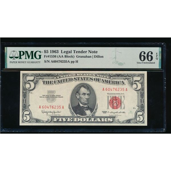 1963 $5 Legal Tender Note PMG 66EPQ