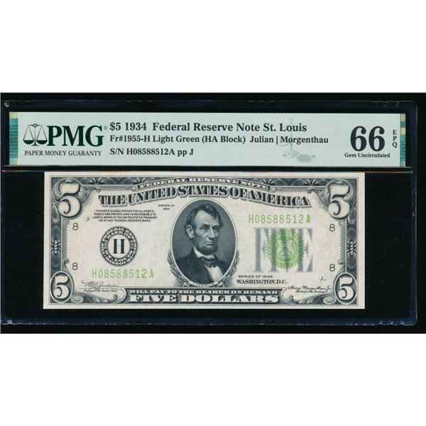 1934 $5 St Louis FRN PMG 66EPQ