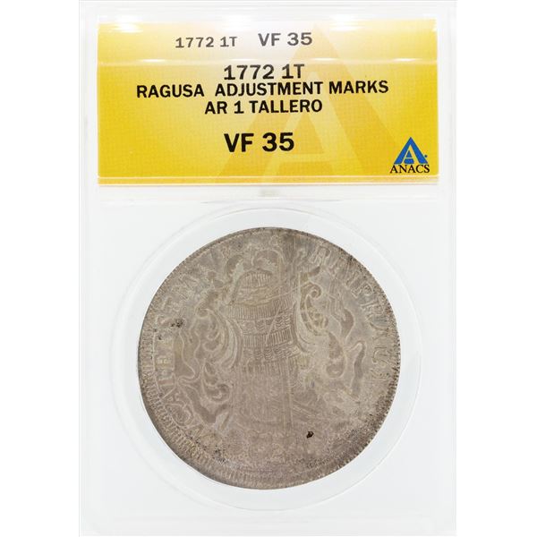 1772 Ragusa Adjustment Marks 1 Tallero Coin ANACS VF35