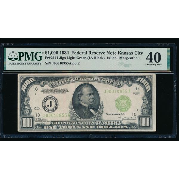 1934 $1000 Kansas City FRN PMG 40