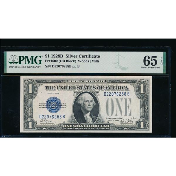 1928B $1 Silver Certificate PMG 65EPQ