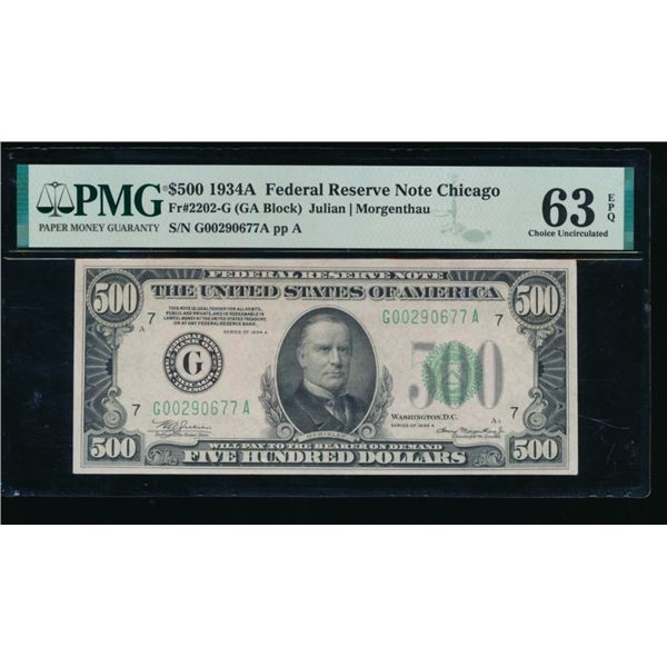 1934A $500 Chicago FRN PMG 63EPQ