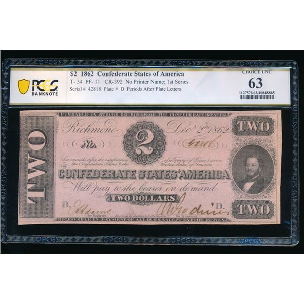 1862 $2 T-54 Confederate PMG 63