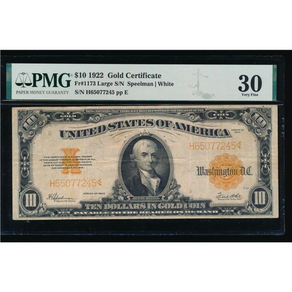 1922 $10 Gold Certificate PMG 30