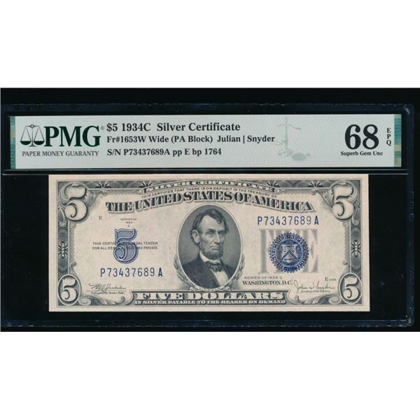 1934C $5 Silver Certificate PMG 68EPQ