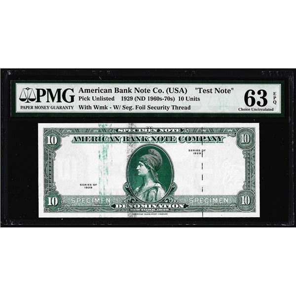 1929 10 Unit American Bank Note Co. "Test Note" PMG Choice Uncirculated 63EPQ