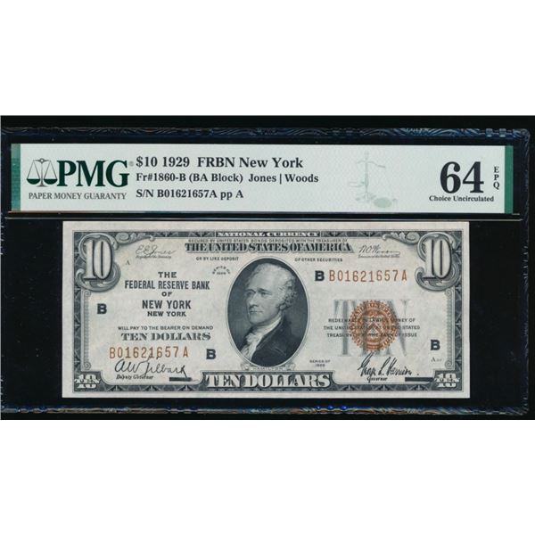 1929 $10 New York FRBN PMG 64EPQ