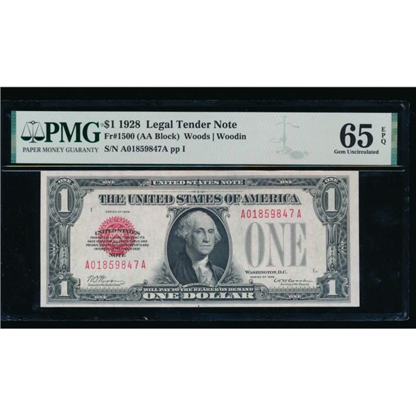 1928 $1 Legal Tender Note PMG 65EPQ