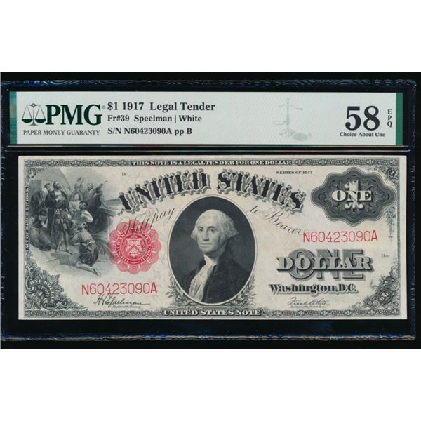1917 $1 Legal Tender Note PMG 58EPQ