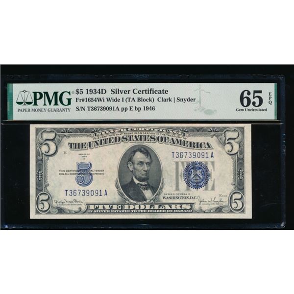 1934D $5 Silver Certificate PMG 65EPQ