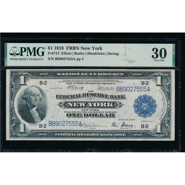 1918 $1 New York FRBN PMG 30