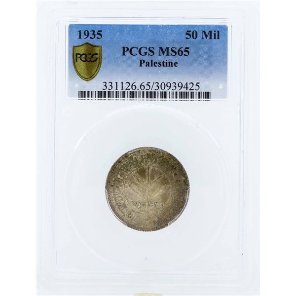 1935 Palestine 50 Mils Silver Coin PCGS MS65