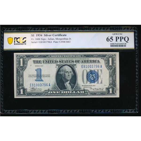 1934 $1 Silver Certificate PCGS 65PPQ