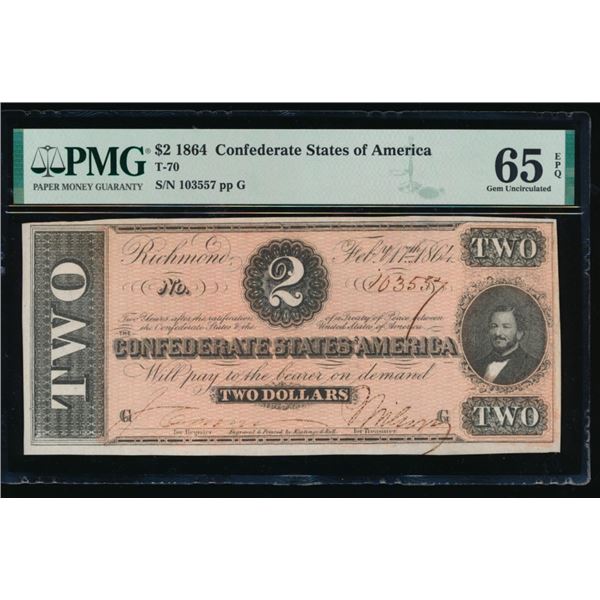 1864 $2 T-70 Confederate PMG 65EPQ