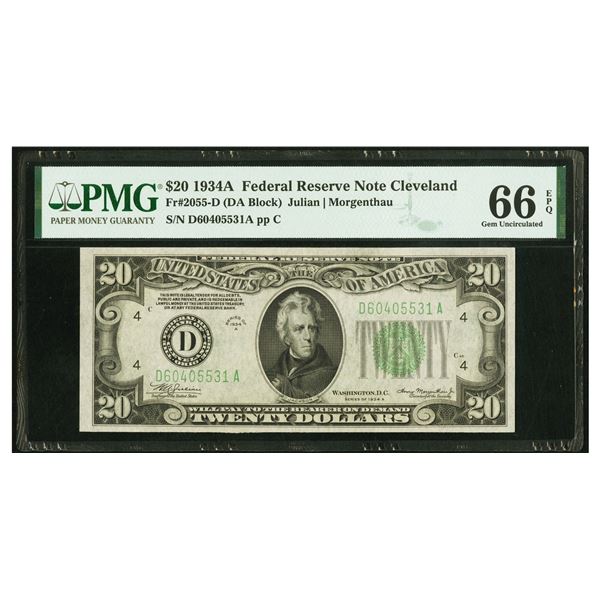 1934A $20 Cleveland FRN PMG 66EPQ