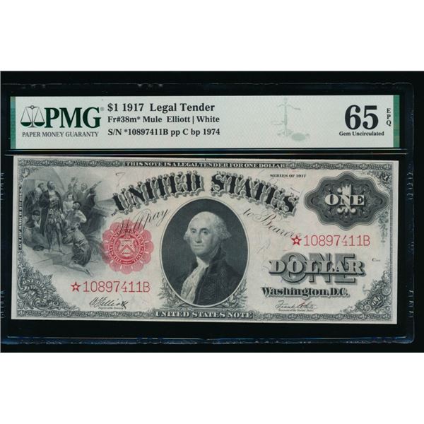 1917 $1 STAR Mule Legal Tender PMG 65EPQ