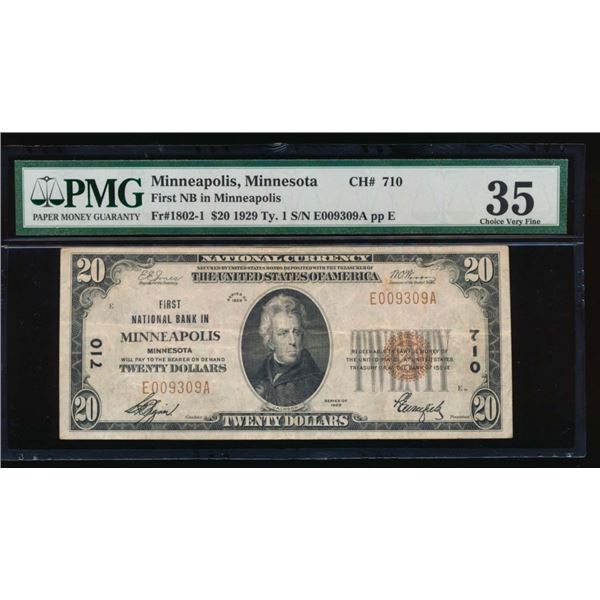 1929 $20 Minneapolis MN National PMG 35