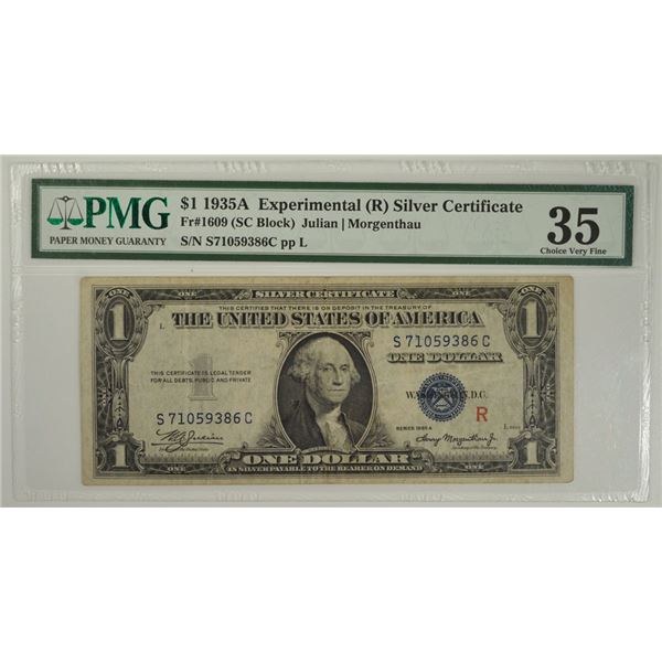 1935A $1 Experimental R Silver Cert PMG 35